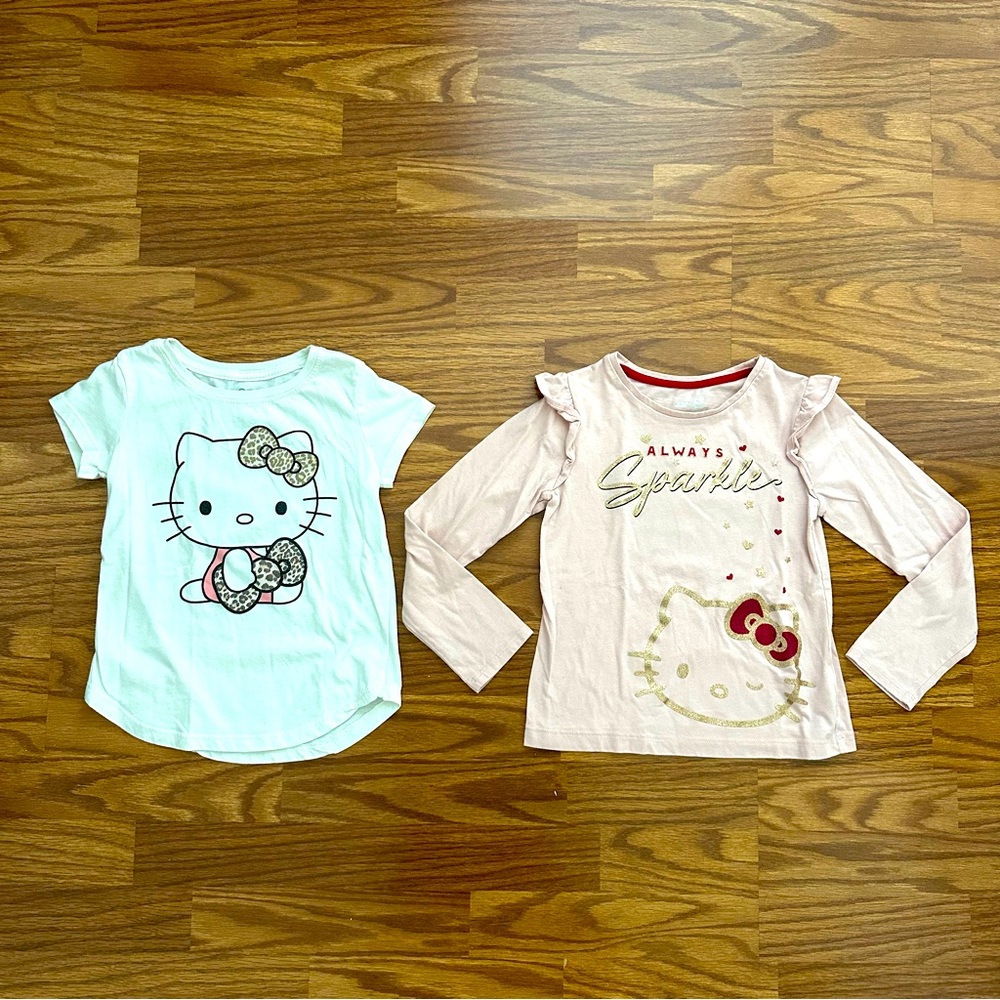 2pc Hello Kitty Bundle Lot Girls 6-6X 7 Short Long Sleeve Tops T-Shirts EUC!